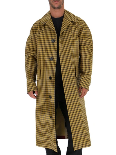 Burberry Belted Checked Coat In Yellow