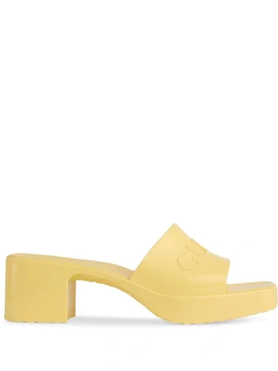 Gucci Open Toe Logo Mules In Yellow