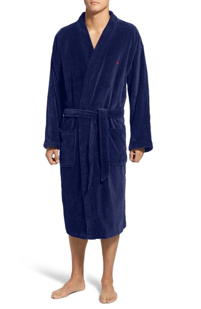 Polo Ralph Lauren Cotton Fleece Robe In Navy