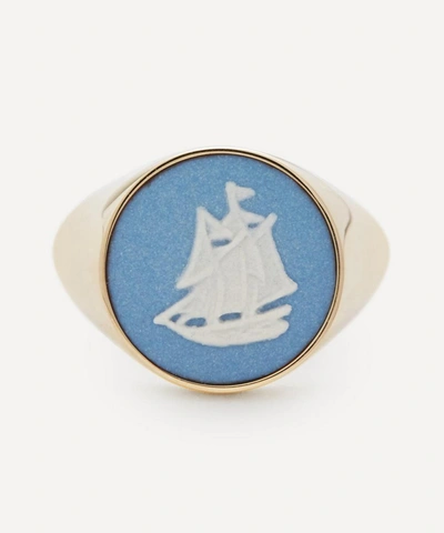 Ferian 9ct Gold Wedgwood Sailboat Round Signet Ring