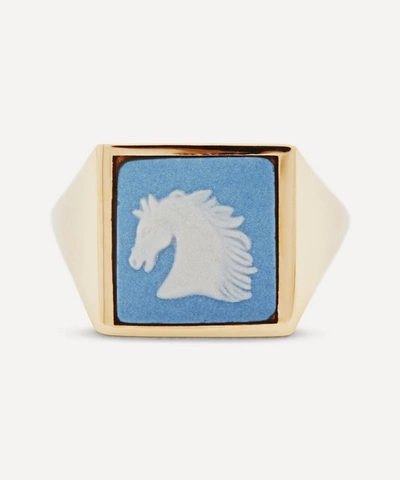Ferian Gold Wedgwood Horse Head Square Signet Ring