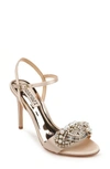 Badgley Mischka Odelia Crystal Embellished Sandal In Nude Satin