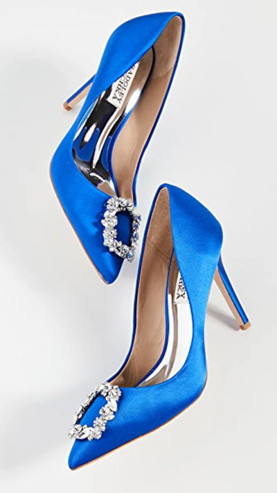 Badgley Mischka Cher Satin Buckle Cocktail High-heel Pumps In Blue