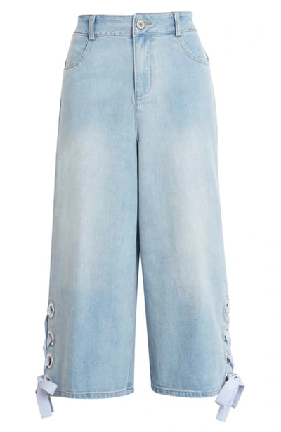 English Factory Lace-up Hem Wide Leg Jeans In Denim