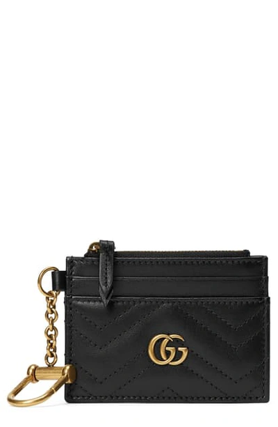 Gucci Gg 2.0 Key Chain Matelasse Leather Card Case In Nero