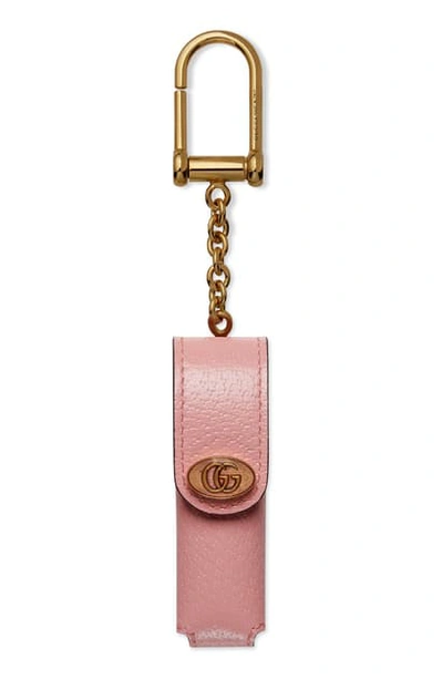 Gucci Porte Rouges Leather Lipstick Case Key Chain In Wild Rose