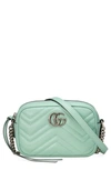 Gucci Mini Gg 2.0 Matelasse Leather Camera Bag In Water Green