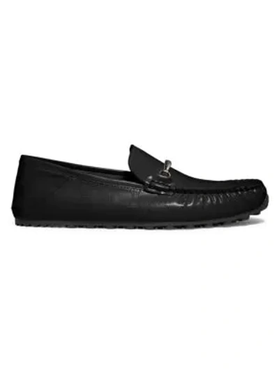 Coach Men's Collapsible Heel Leather Chain Driver Loafers In Charcoal/black