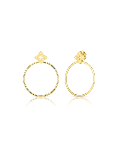 Roberto Coin 18k Yellow Gold Venetian Princess Diamond Flower Drop Hoop Earrings In White/gold