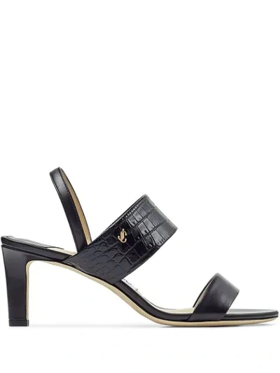 Jimmy Choo Salise 65 Leather Croc-embossed Slingback Pumps In Black