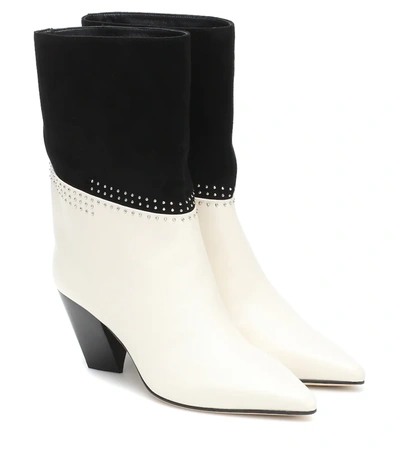 Jimmy Choo Bear 65 Two-tone Studded Suede And Leather Ankle Boots In White