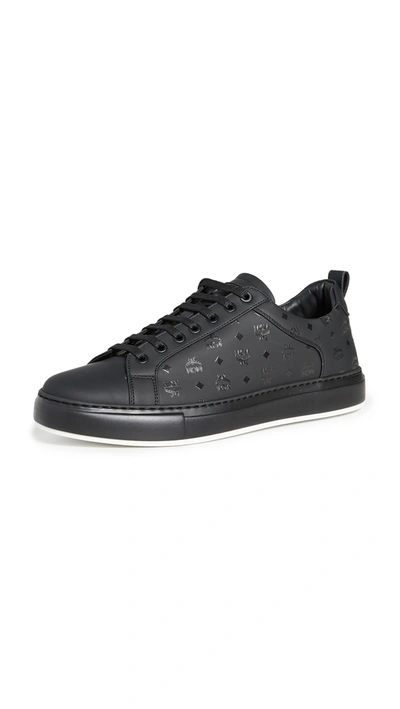 Mcm Men's Logo Group Faux-leather Sneakers In Black