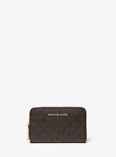 Michael Kors Small Logo And Leather Wallet In Brown
