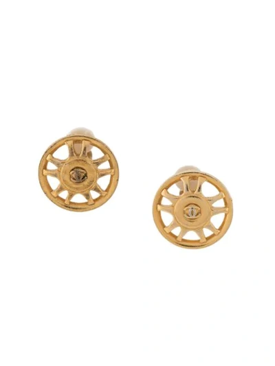 Pre-owned Chanel 1990s Cc Wheel Earrings In Gold