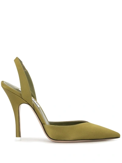 Attico 105mm Satin Sling Back Pumps In Green