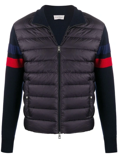 Moncler Nylon Down & Virgin Wool Knit Cardigan In Blue