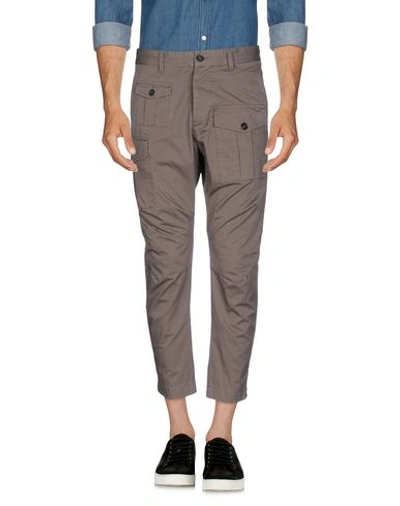 Dsquared2 Grey Cotton Cargo Trousers In Khaki