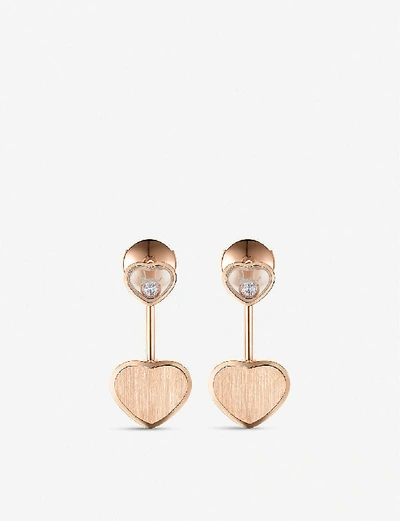 Chopard X 007 Happy Hearts Golden Hearts 18ct Rose-gold And 0.08ct Diamond Earrings In 18k Rose Gold
