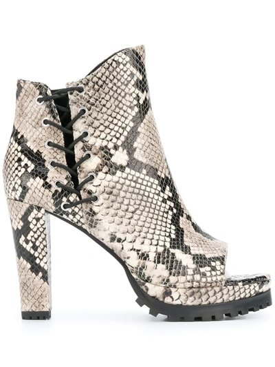 Allsaints Micaela Snake-embossed Suede Heeled Ankle Boots In Neutrals