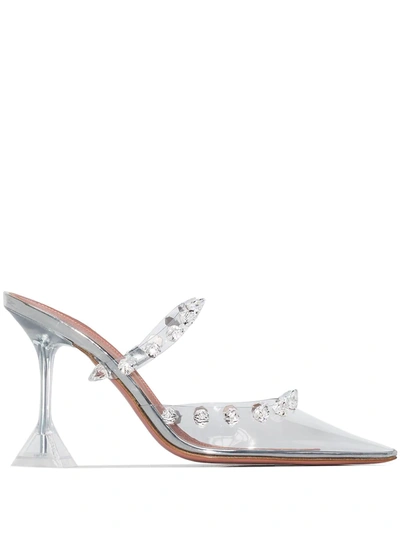 Amina Muaddi Silver Julia 95 Clear Strap Mules In White