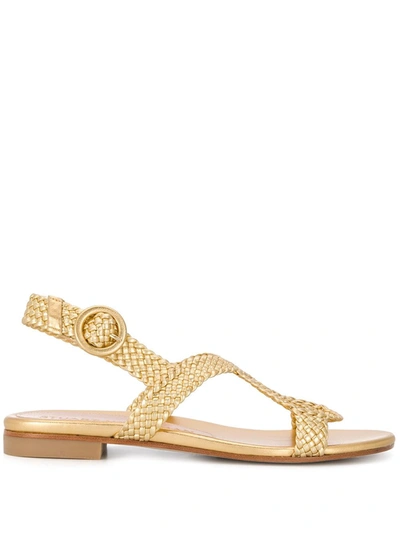 Stuart Weitzman Women's Teodora Woven Metallic Leather Slingback Sandals In Gold