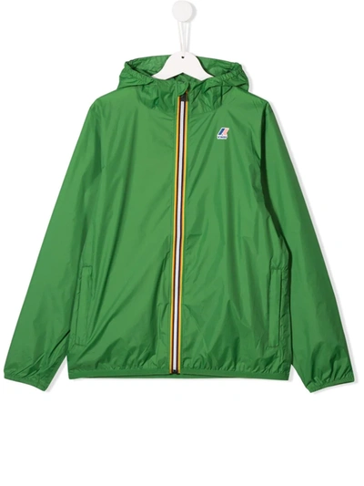 K-way Kids' Contrast Zip Hooded Jacket In Green