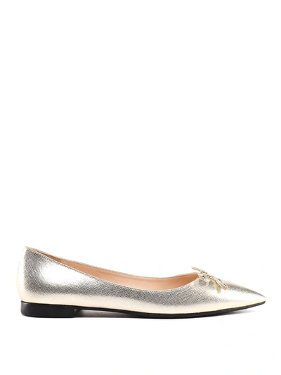 Prada Saffiano Metallic Leather Ballet Flats In Neutrals