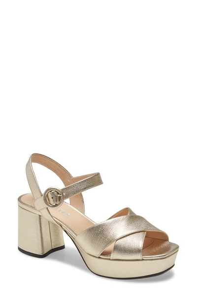 Prada Metallic Leather Platform Sandals In Pirite