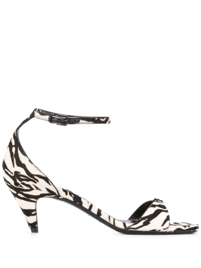 Saint Laurent Zebra-print Cone Heel Sandals In 9074