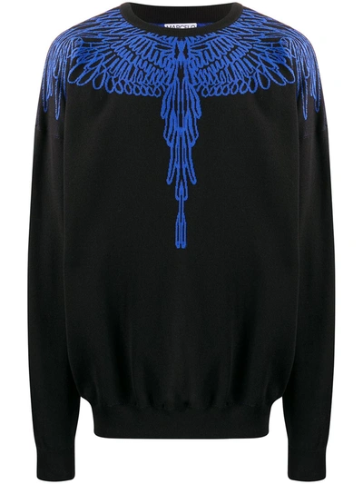 Marcelo Burlon County Of Milan Black And Blue Pictorial Wings Jumper