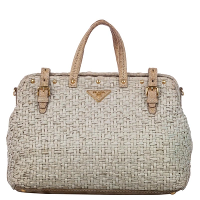 Pre-owned Prada Brown Tessuto Woven Nylon Satchel In Beige