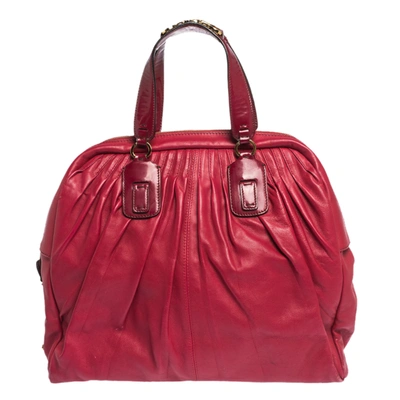 Pre-owned Roberto Cavalli Red Pleated Leather Chain Detail Handle Satchel