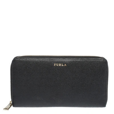 Pre-owned Furla Black Leather Zip Around Wallet