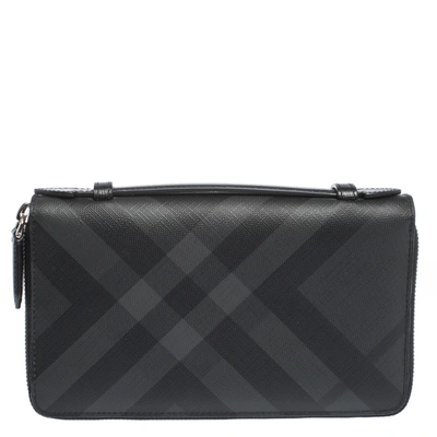 Pre-owned Burberry Black House Check Coated Canvas And Leather Reeves Double Zip Wallet