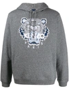 Kenzo Tiger Embroidered Hoodie In Grey,white,light Blue