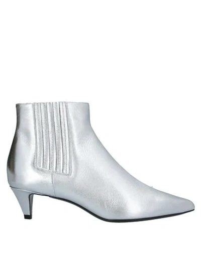Celine Ankle Boots Leather In Silver