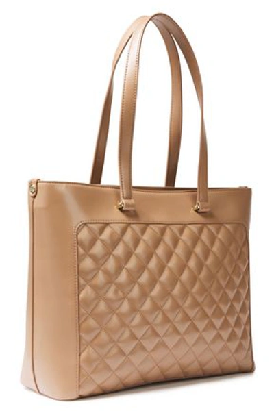 Love Moschino Quilted Metallic Faux Leather Tote In Sand