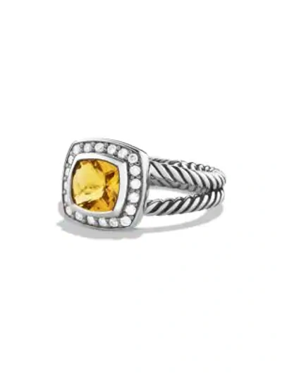 David Yurman Petite Albion Ring With Gemstone And Diamonds In Silver, 7mm In Citrine