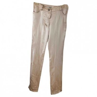 Pre-owned Chloé Silk Straight Trousers In Beige