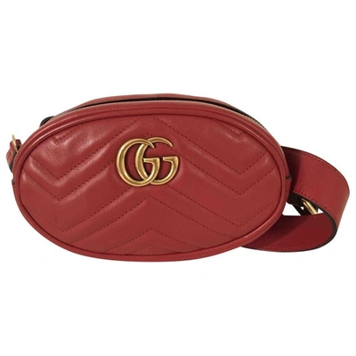 Pre-owned Gucci Marmont Leather Clutch Bag In Red