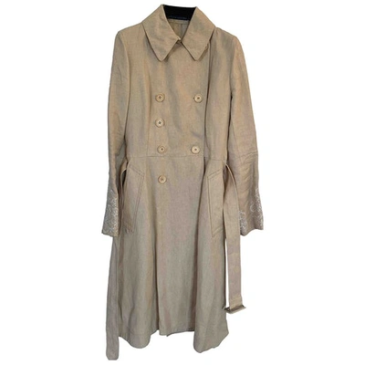 Pre-owned Ralph Lauren Linen Trench Coat In Ecru