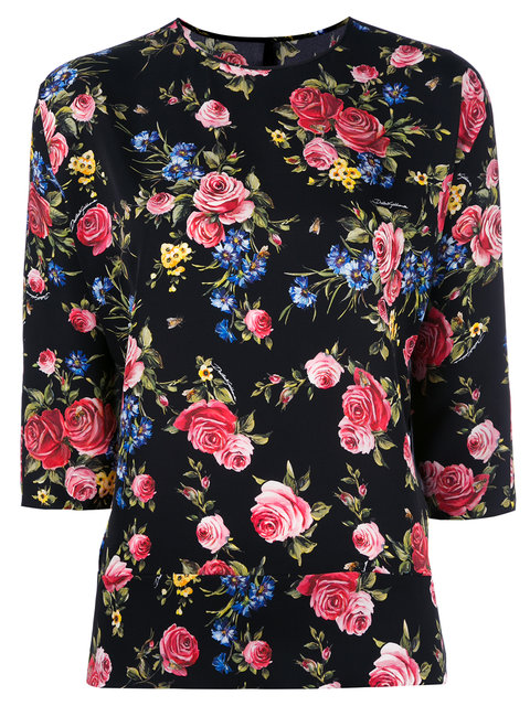 Dolce & Gabbana - Floral Three Quarter Sleeve Top | ModeSens