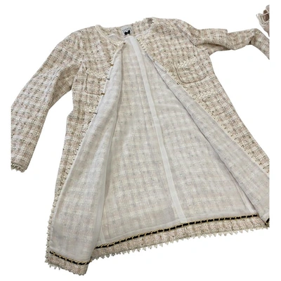 Pre-owned Edward Achour Tweed Cardi Coat In Beige