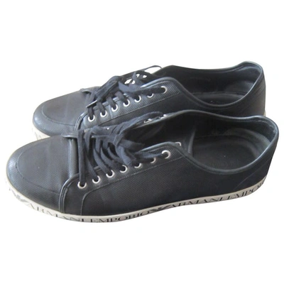 Pre-owned Emporio Armani Leather Low Trainers In Black