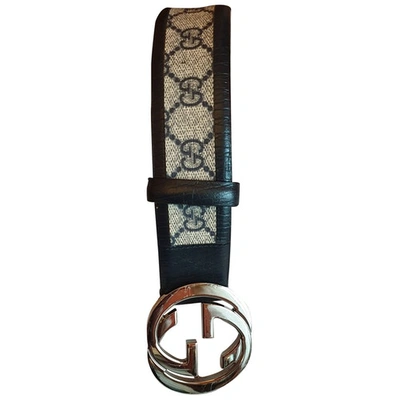 Pre-owned Gucci Interlocking Buckle Cloth Belt In Beige