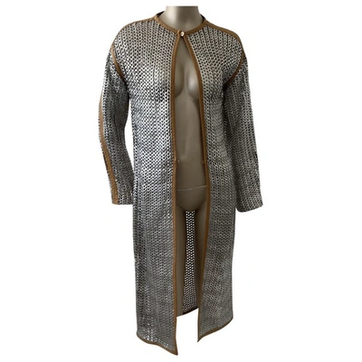 Pre-owned Missoni Leather Cardi Coat In Silver