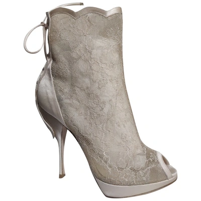 Pre-owned Dior Cloth Ankle Boots In White