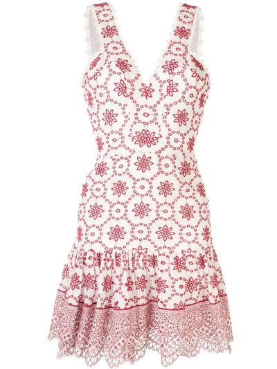 Alexis Villa Eyelet Lace Flounce Dress In Berry Eyelet Embroidered