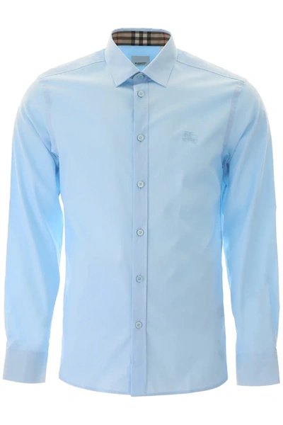 Burberry Embroidered Logo Shirt In Light Blue