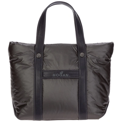 Hogan Women's Nylon Handbag Shopping Bag Purse In Grey